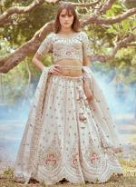 Tissue Cream Bridal Wear Stone Beads Work Lehenga Choli